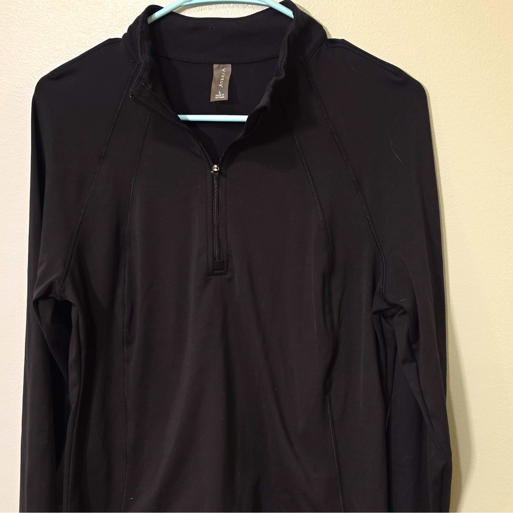 Vively Women's Black Mock Neck 1/4 Zip Stretch Pullover Long Sleeve L #302